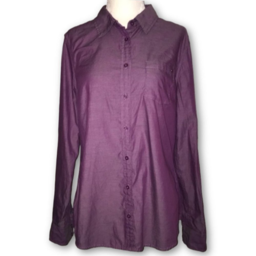 Tommy Hilfiger Women's Top Purple Button Up Blouse